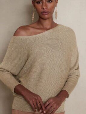 Womens XL Banana Republic Factory Gold Metallic Drape Knit Asymmetrical Blouse